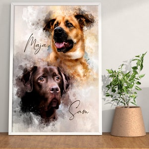 Noble watercolour-watercolour-style animal portrait can be personalized with individual color wishes
