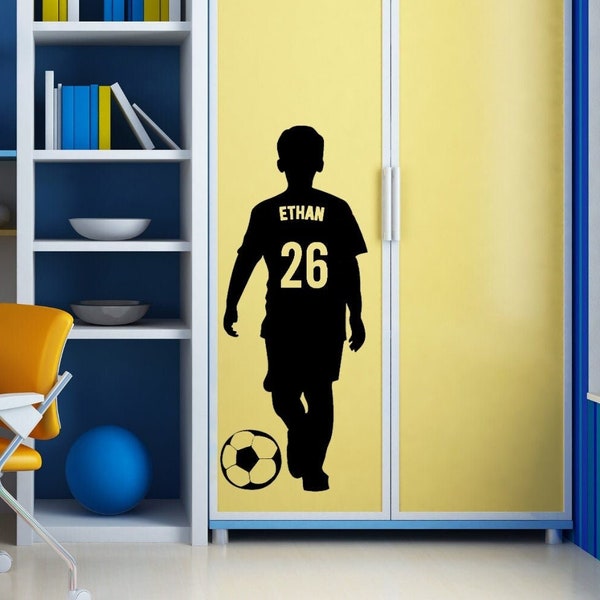 Autocollant Mural Football Personnalisable - Décal Kid's Room - Art Mural Sportif - Vinyl Amovible