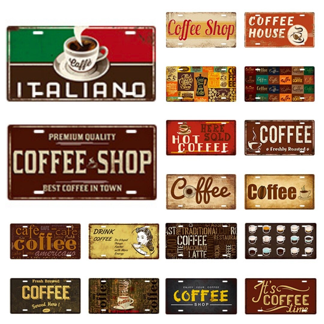Coffee License Plate Tin Sign for Kitchen Decor Café Decorative Metal