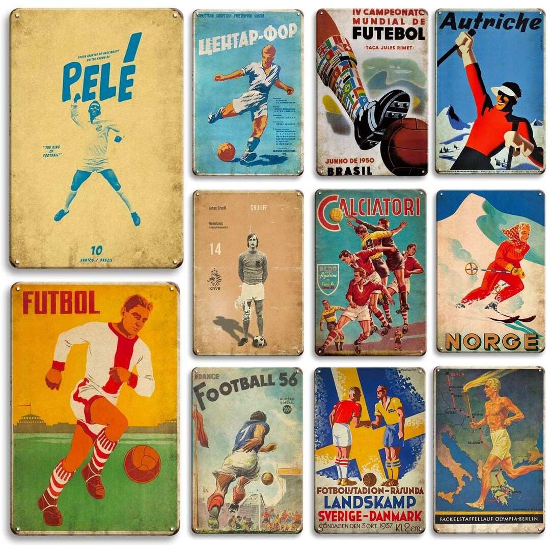 Retro Sports Poster Tin Sign Vintage Football Metal Print Etsy UK