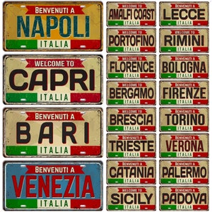 Italy License Plate • Italian City Comune Province Tin Sign • Euro Trip Landmark Metal Print • Travel Souvenir Shabby Chic Wall Decor Gift