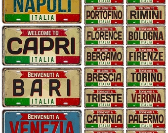 Italy License Plate • Italian City Comune Province Tin Sign • Euro Trip Landmark Metal Print • Travel Souvenir Shabby Chic Wall Decor Gift