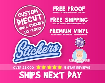 Custom Vinyl Waterproof Stickers Cut any Shape.  Custom Bulk Stickers Perfect for Companies, Creators, and Sticker Lovers