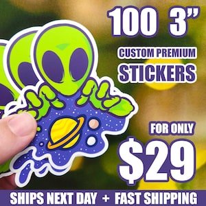 100 3&quot; Custom Vinyl Stickers Cut to Any Shape - Bulk Stickers for Companies, Creators, and Sticker Lovers Ships Next Business Day!