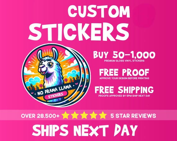 Custom Stickers - 100 Die Cut Waterproof Custom Vinyl Stickers -  Ships Next Day - FREE FAST SHIPPING - Free Proof Before Printing