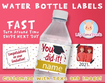 30 Graduation Water Bottle Labels  Ships Next Business Day  Personalized Graduation Party Decorations  Grad Favors Stickers GD01