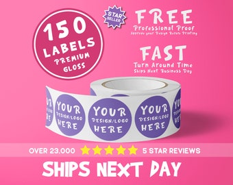 150 x Labels Your Own Design Roll Circle Labels Weatherproof Labels Your Design Logo Ships Next Day FREE Fast Shipping SALE
