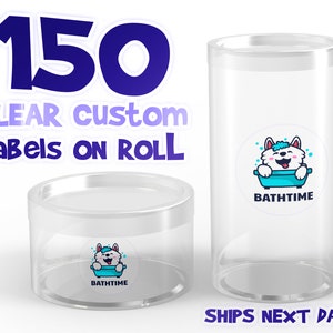 150 Clear 2&quot; Labels on Sheet - Weatherproof -  FREE FAST SHIPPING - Your Design Logo - Ships Next Day