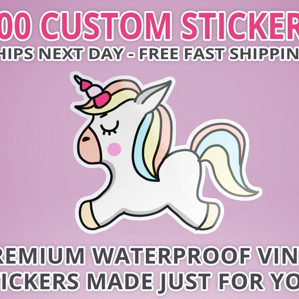100 Custom Vinyl Waterproof Stickers Cut any Shape.  Custom Bulk Stickers Perfect Birthdays Weddings Packaging