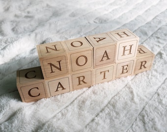 Custom Baby Name Blocks - Personalized Baby Name Puzzle | Rustic Wooden Blocks for Photo Props, Nursery Decor, Baby Shower, New Baby Gifts