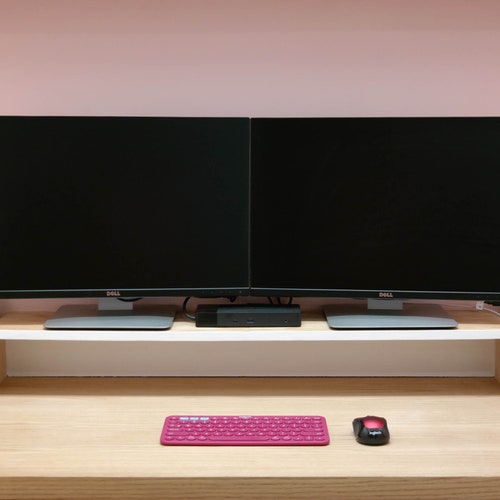 Curved Oak Dual Monitor Stand Etsy