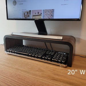 Curved Walnut Monitor Stand - Wooden Monitor/iMac Riser for Work from Home Desk Organization/Organizer | Ergonomic Computer Desk Accessories