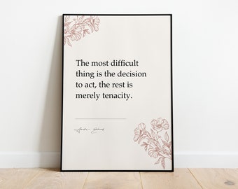 Amelia Earhart "The Most Difficult Thing Is The Decision To Act” | Quote Printed Poster | Anniversary Gift | Wall Art | Home Decor