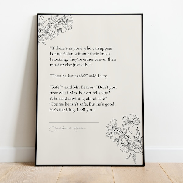 Narnia "Aslan - He's The King" C.S. Lewis, Book Quotes, Wall Art Decor, Gifts for homes, Minimalistic Prints for framing