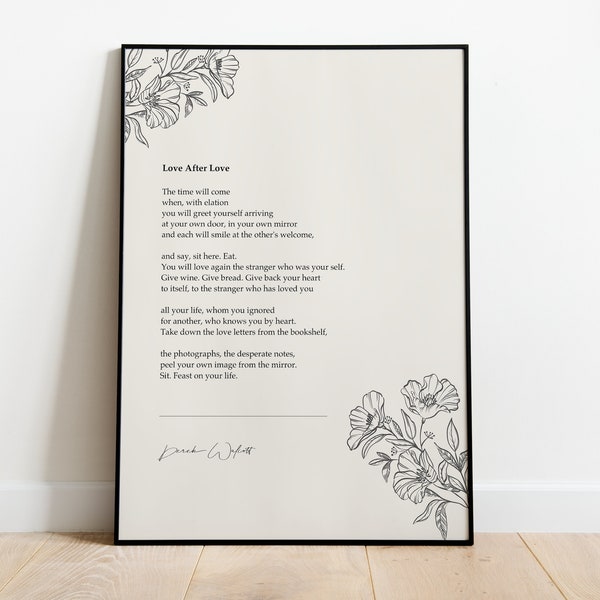 Derek Walcott, Love After Love, "...Sit. Feast On Your Life. "  Life Poem, Wall Art Decor, Gifts For Homes, Minimalistic Print For Framing