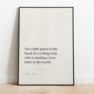 Madre Teresa "Un pequeño lápiz en la mano de un Dios que escribe" / Impresiones literarias / Arte de decoración del hogar / Regalos inspiradores