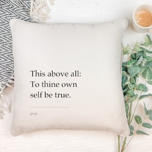 William Shakespeare "Seja verdadeiro para ti" | Almofadas com citações minimalistas para bibliotecas e recantos de leitura