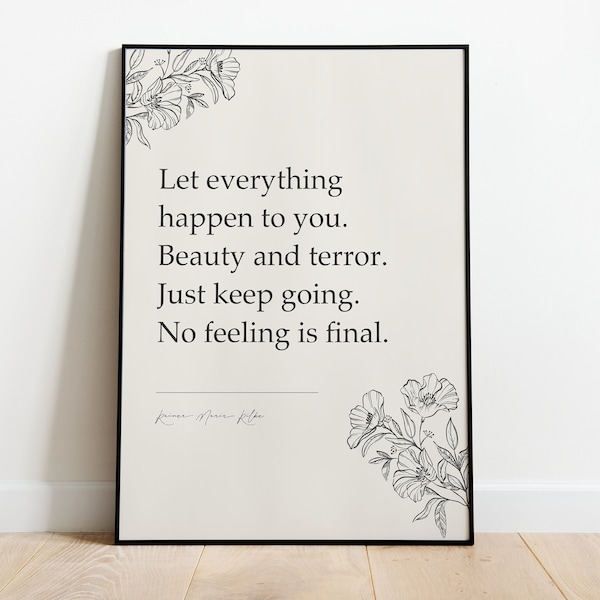 Rainer Maria Rilke "... No Feeling Is Final" Inspirerende Quotes, Wall Art Decor, Cadeaus voor thuis, Minimalistische Prints voor framing