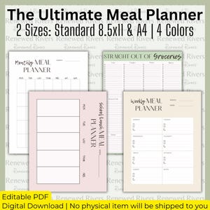 Der ultimative Mahlzeitenplaner | Monats-, Wochen- und Mittagsplaner | Meister Einkaufsliste | Mahlzeitenplanung Printable | Sofort Download
