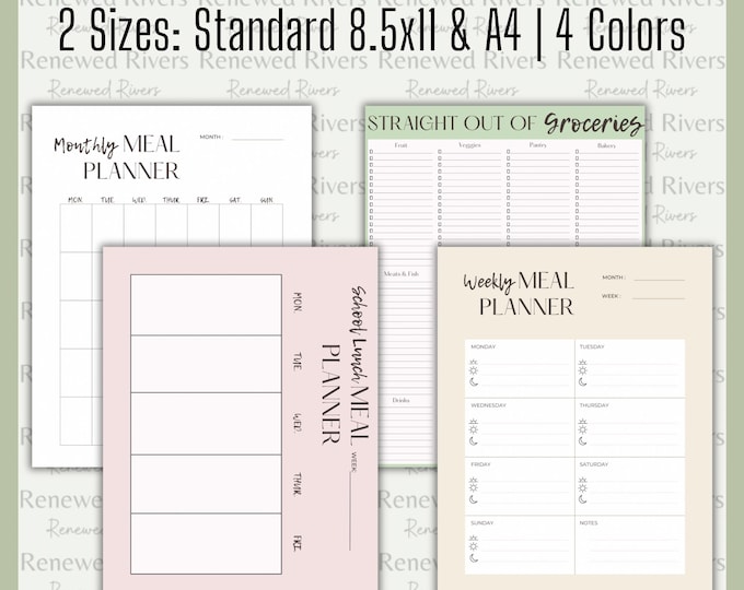 Featured listing image: The Ultimate Meal Planner | Monthly, Weekly and School Lunch Planner | Master Grocery List | Meal Planning Printable | Instant Download
