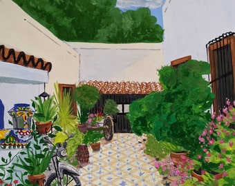 Saltillo Courtyard Gouache Painting Print (8.5x11 in)