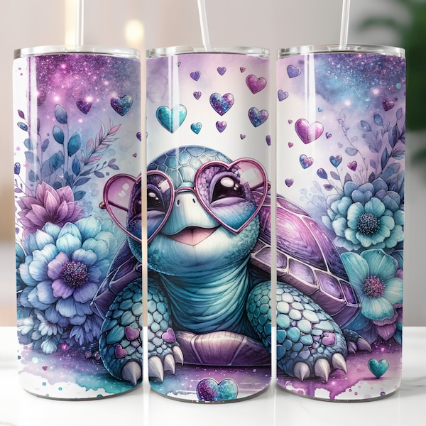 Turtle, Glitter, Purple, Teal, Hearts, Sublimation, Ready To Press, Print Out Transfer, 20 oz, Skinny Tumbler Transfer, NOT A DIGITAL