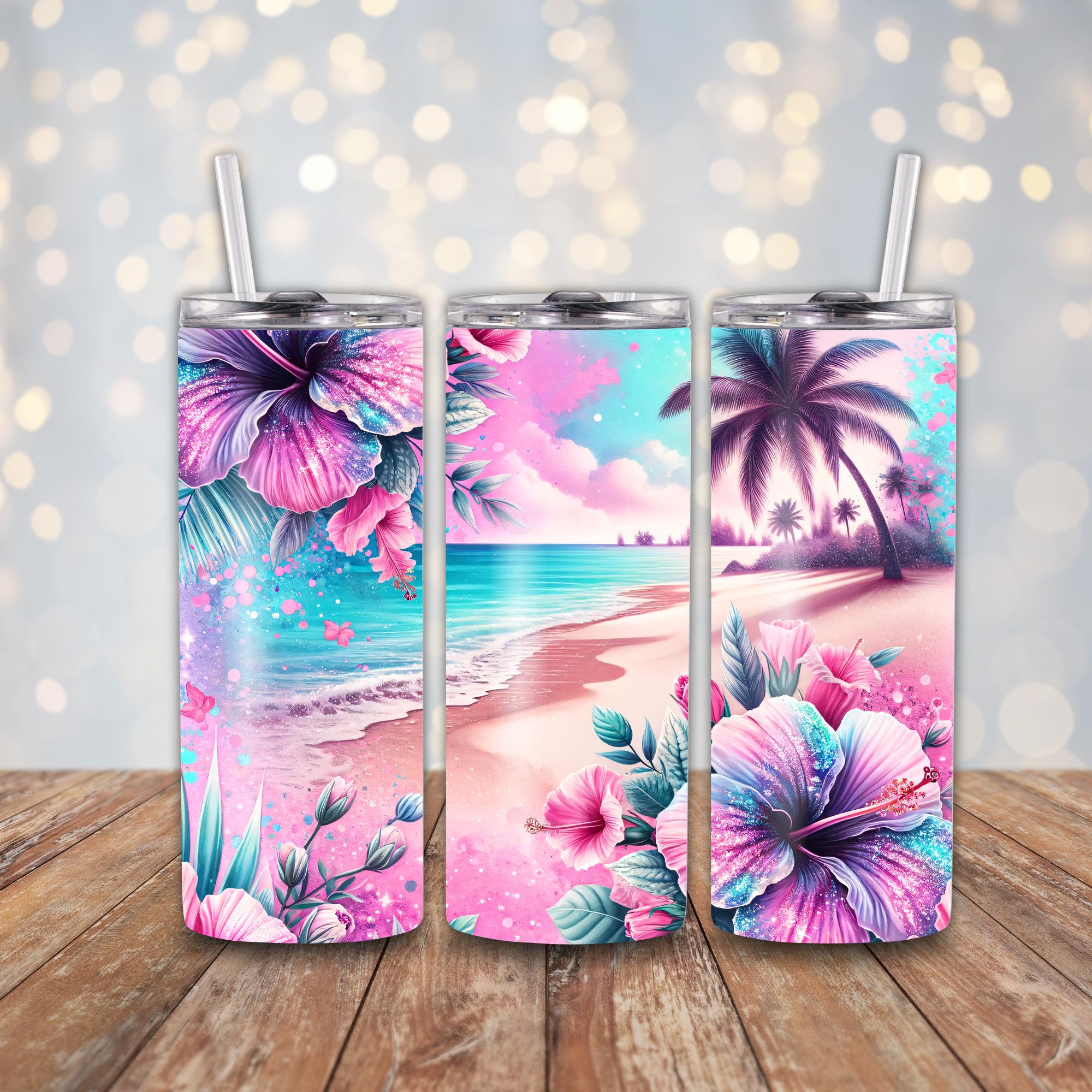 夏、ビーチ、グリッターハイビスカス昇華転写、プレス準備完了