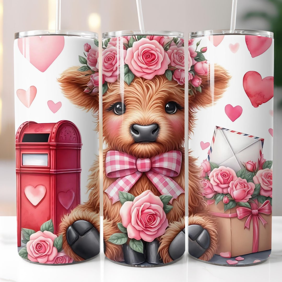 Cow Print Roses Valentine's Day, Highland Cow, Roses, Hearts, Sublimation, Ready to ...