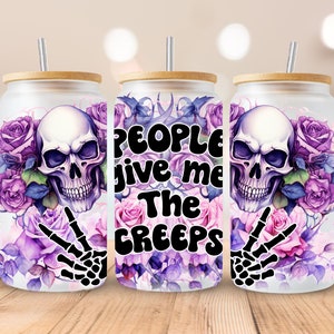 Schädel geblümt, violette Blumen, Sublimation, fertig zum Pressen, Ausdrucken Transfer, 16 oz. Libbey, KEIN DIGITAL