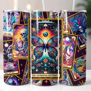 Cartas del Tarot, Divertidas, Esqueleto, Celestial, Sublimación, Listas para imprimir, Transferencia impresa, 20 oz, Transferencia de vaso delgado, NO DIGITAL