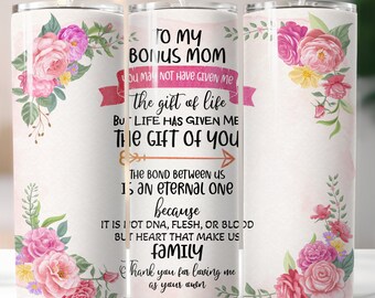 Bonus Mom, Mom, Mama, Sublimation, Ready To Press, Print Out Transfer, 20 oz, Skinny Tumbler Transfer, NOT A DIGITAL