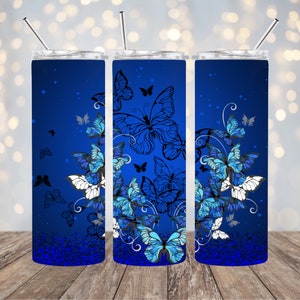 Farfalla blu scuro, Sublimazione, Pronto per la stampa, Trasferimento di stampa, 20 oz, Trasferimento Tumbler Magro, NON DIGITALE