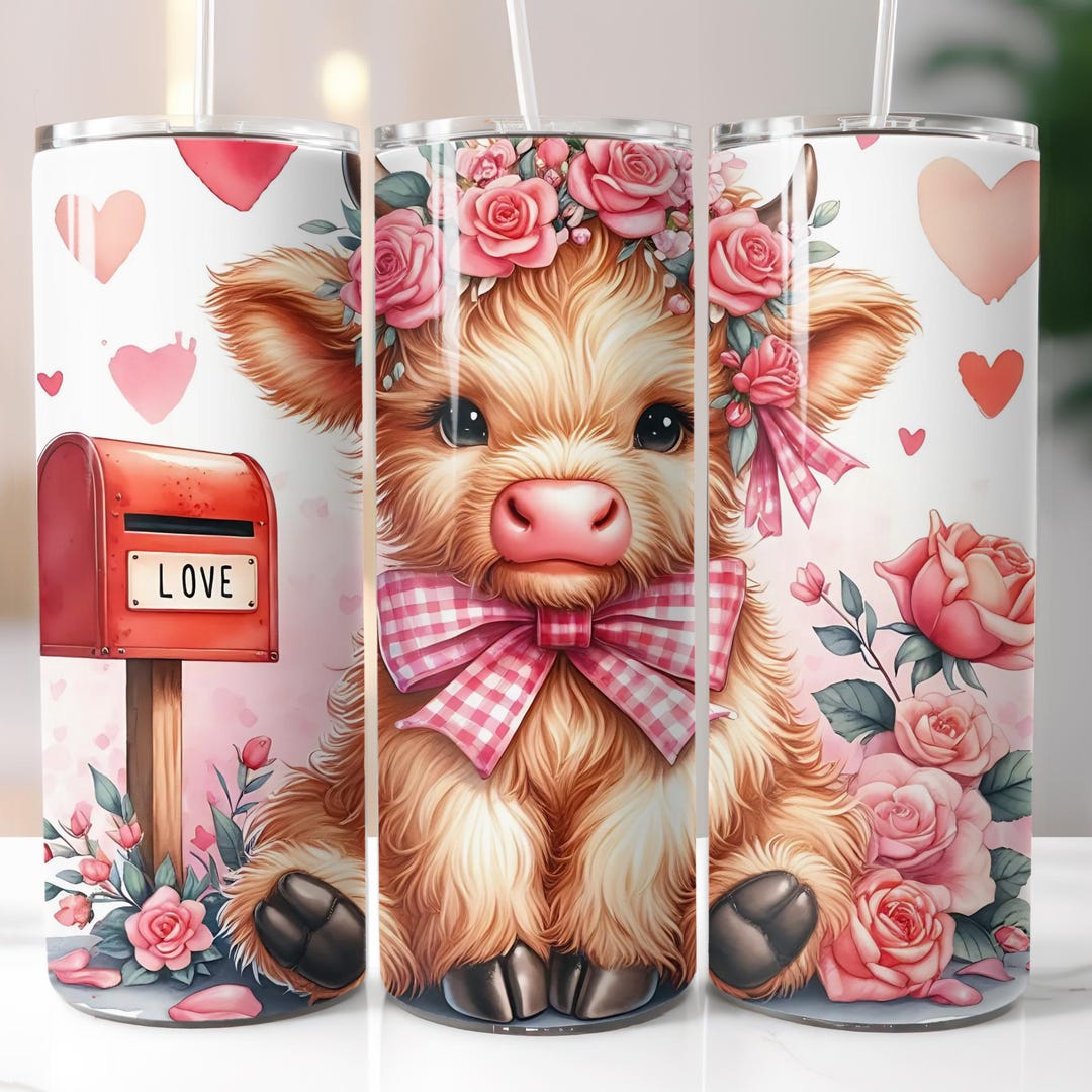 Cow Print Roses Valentine's Day, Highland Cow, Roses, Hearts, Sublimation, Ready to ...