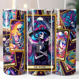 Cartas del Tarot, Divertidas, Esqueleto, Celestial, Sublimación, Listas para imprimir, Transferencia impresa, 20 oz, Transferencia de vaso delgado, NO DIGITAL