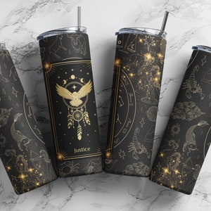 Cartas del Tarot de la Justicia, Astrología, Celestial, Sublimación, Listo para imprimir, Transferencia impresa, 20 oz, Transferencia de vaso delgado, NO DIGITAL