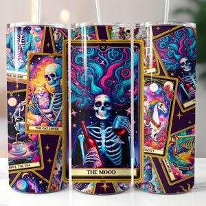 Cartas del Tarot, Divertidas, Esqueleto, Celestial, Sublimación, Listas para imprimir, Transferencia impresa, 20 oz, Transferencia de vaso delgado, NO DIGITAL