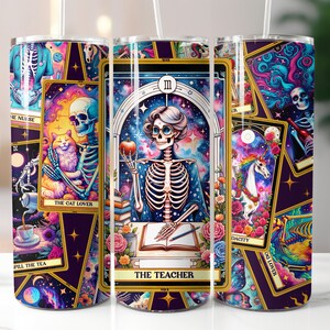 Cartas del Tarot, Divertidas, Esqueleto, Celestial, Sublimación, Listas para imprimir, Transferencia impresa, 20 oz, Transferencia de vaso delgado, NO DIGITAL