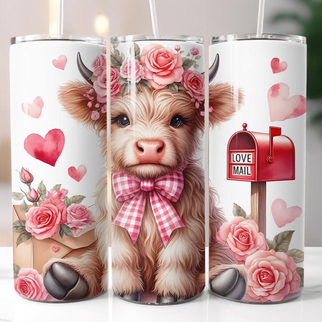 Cow Print Roses Valentine's Day, Highland Cow, Roses, Hearts, Sublimation, Ready to ...