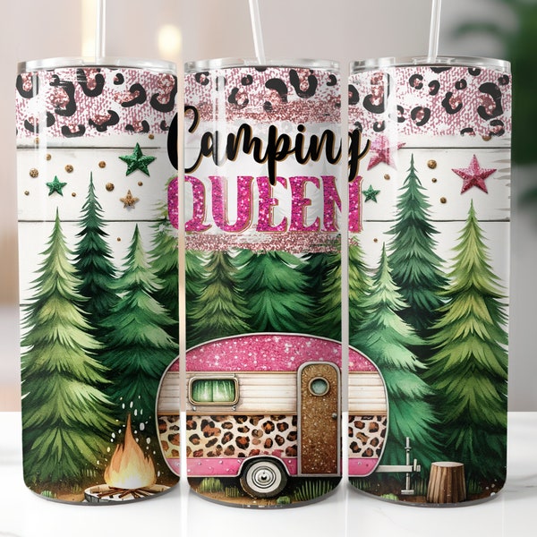 Camping Queen, Pink Leopard Camper, Sublimation, Ready To Press, Print Out Transfer, 20 oz, Skinny Tumbler Transfer, NOT A DIGITAL