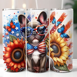 French Bulldog, America, July 4th, Sublimation, Ready To Press, Print Out Transfer, 20 oz, Skinny Tumbler Transfer, NOT A DIGITAL