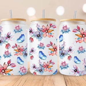 Schmetterling, Blumen, Blumen, Sublimation, Druckbereit, Transferfertig, 16 oz. Libbey, KEIN DIGITAL