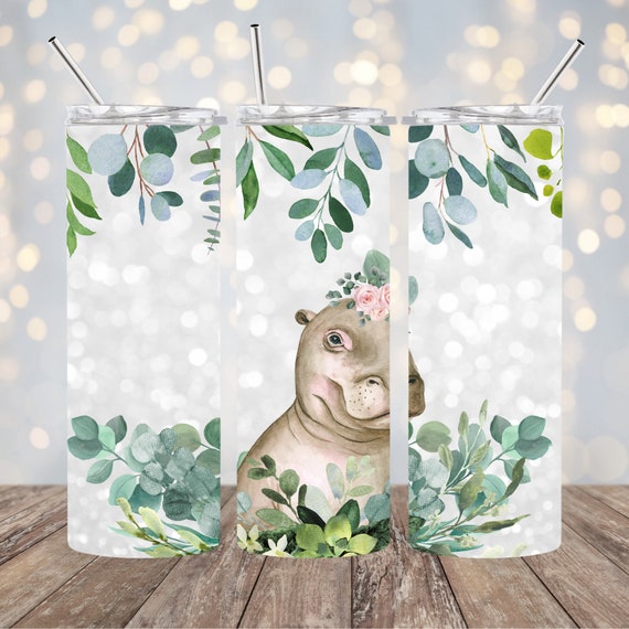 Hippo Floral, Sublimation, Ready To Press, Ready to Print, Print Out  Transfer, 20 oz, Skinny Tumbler Transfer, NOT A DIGITAL