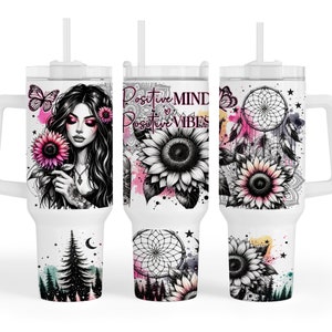 Positive Minds, Positive Vibes, Frau, Sublimation, druckfertig, Transfer zum Ausdrucken, 40 oz, Skinny Tumbler Transfer, KEIN DIGITAL