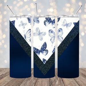 Farfalla blu scuro, Tumbler con divisione a V, Sublimazione, Pronto per la stampa, Trasferimento di stampa, 20 oz, Trasferimento Tumbler Skinny, NON DIGITALE