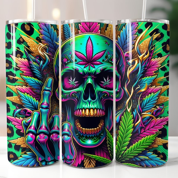 Neon Skull Weed, Sublimation, Ready To Press, Print Out Transfer, 20 oz, Skinny Tumbler Transfer, NOT A DIGITAL