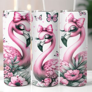 Pink Flamingos, Pink Bows, Flowers, Sublimation, Ready To Press, Print Out Transfer, 20 oz, Skinny Tumbler Transfer, NOT A DIGITAL