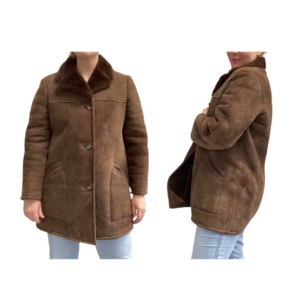 Vintage Sheepskin Coat Fits 14 UK 1970s 