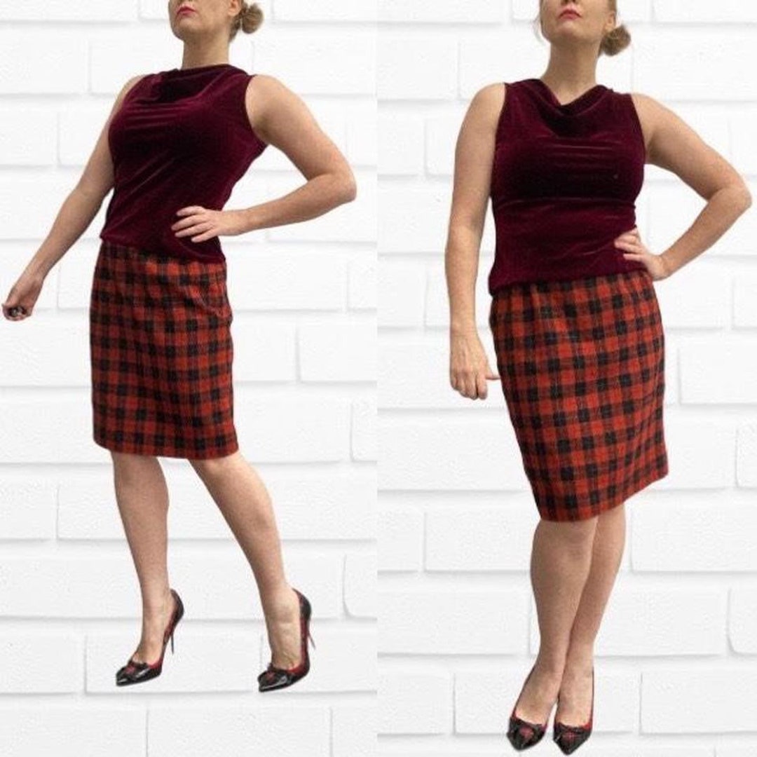 Vintage 80s Pink & Grey Striped Pencil Skirt 12