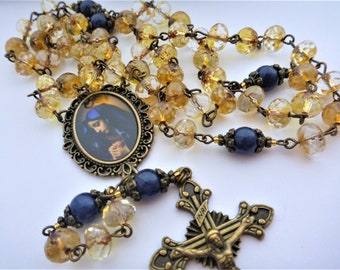 Rosary of Our Lady of Sorrows: Czech Glass, Lapis, Filigree Medallion