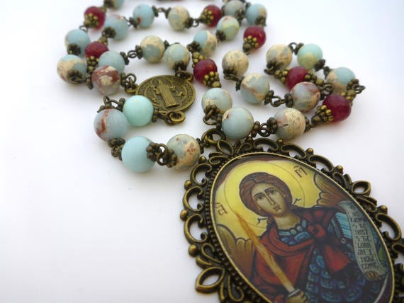 Chaplet of St Michael: Sea Sediment Jasper, St Benedict Medal